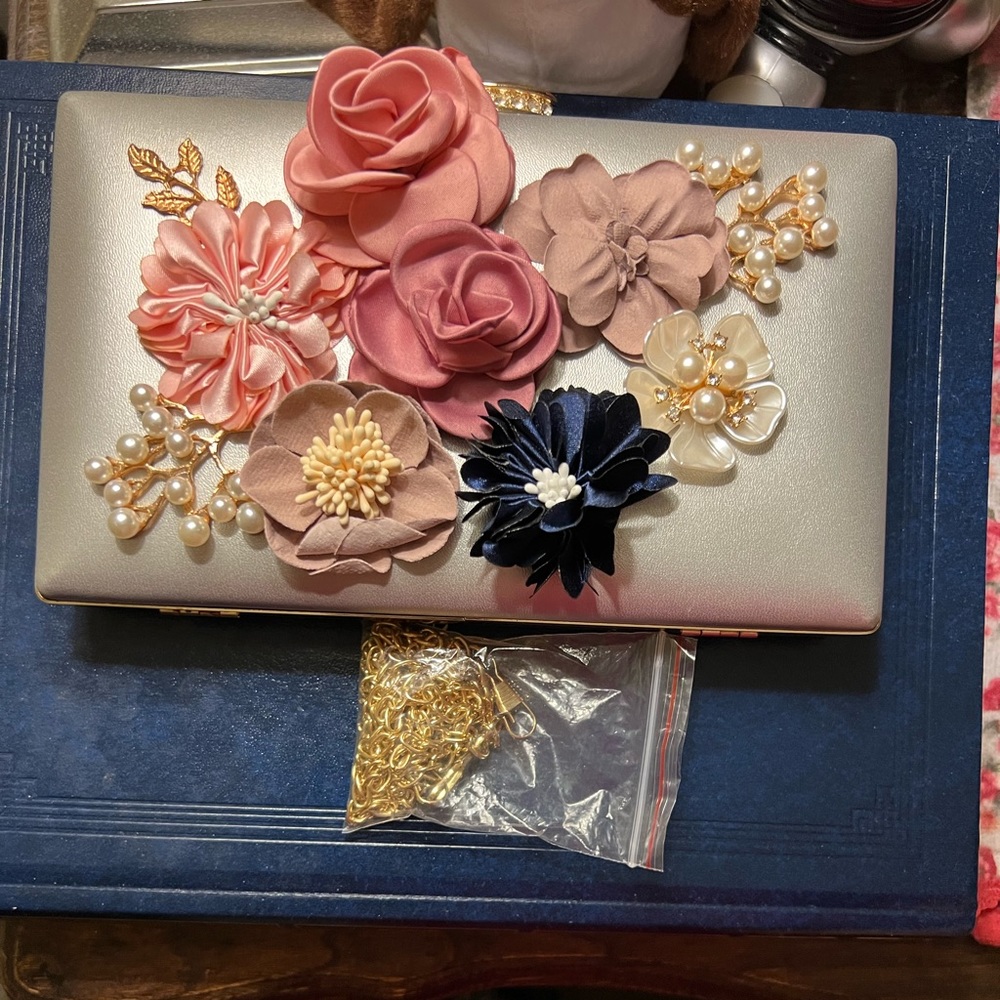 Gray Floral Clutch